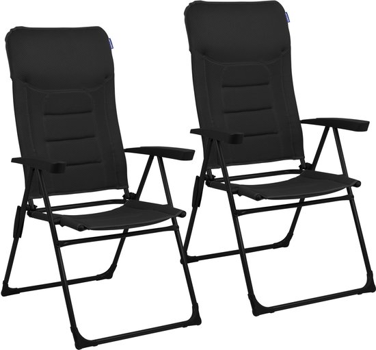 TRVLMORE Campingstoel - 7 standen - Duo Pack - 120 kg draagvermogen - Ligstand - Inklapbare stoel - Klapstoel - Zwart