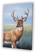 Hert in serene natuur - Hert schilderijen canvas - Schilderij op canvas dier - Realistische kunst - Decoratieve kunst - Muurdecoratie slaapkamer - canvas 40x60 cm