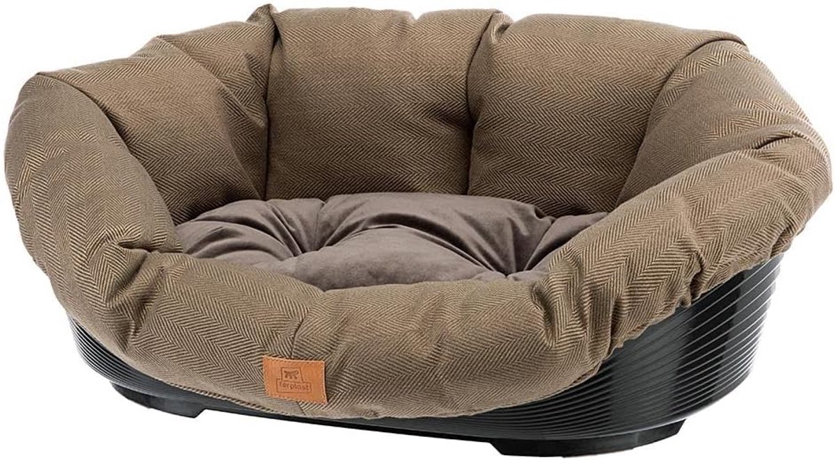 Honden- en kattenmand met gewatteerd kussen en tweed bekleding – Wasbaar en duurzaam