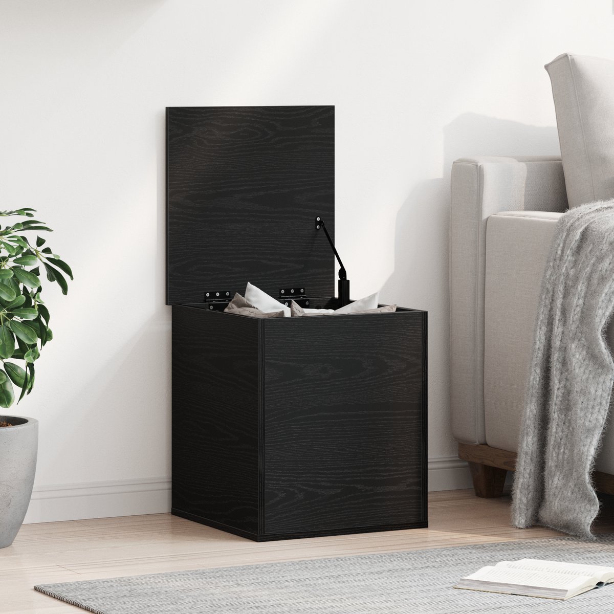 vidaXL - Opslagdoos - met - opslag - Zwart - Eiken - 40 - x - 42 - x - 46 - cm - Bewerkt - hout