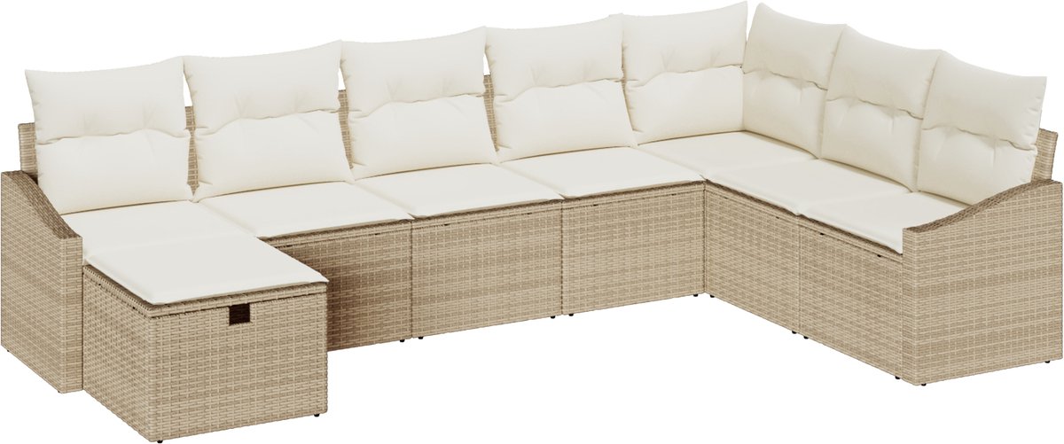 vidaXL Tuinbank - Set - 8 - st - poly - rattan Beige/ Crèmewit