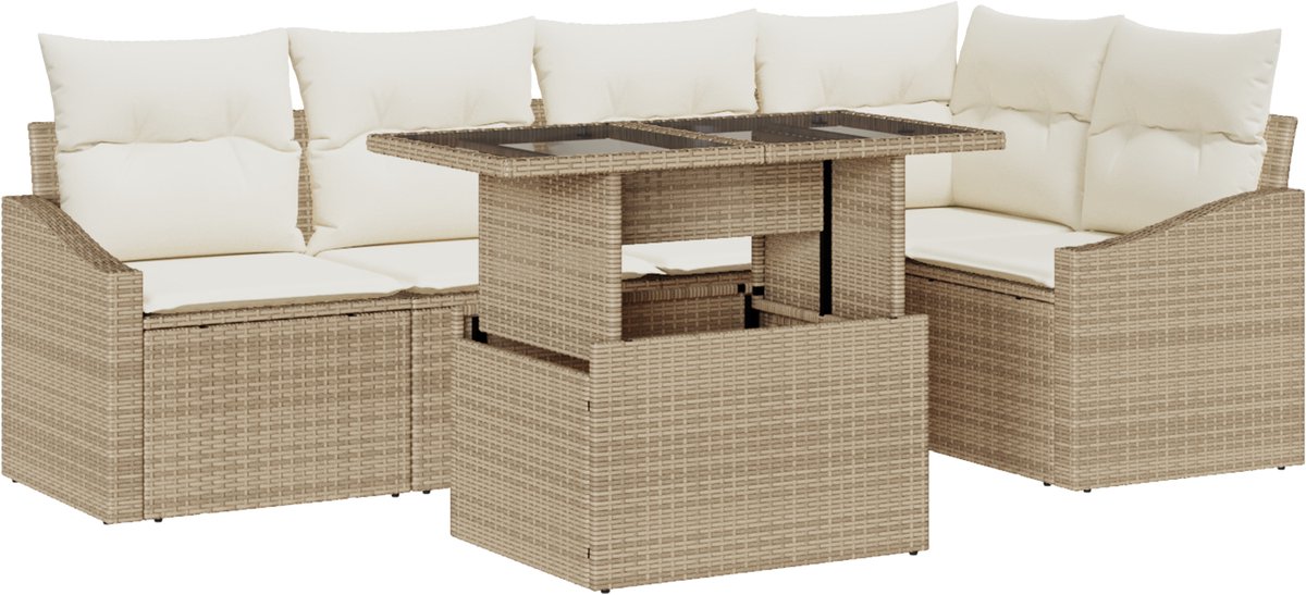vidaXL - Tuinbank - Set - met - kussen - met - opslag - 6 - pcs - beige - en - crèmekleurig