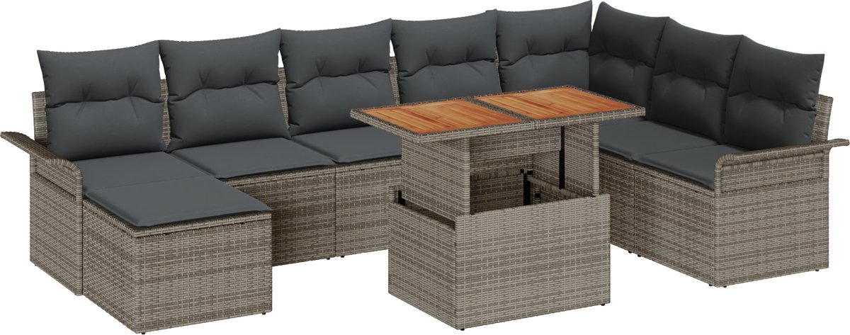 vidaXL - Tuinbank - Set - met - opslag - 9 - pcs - Grijs - Poly - rattan