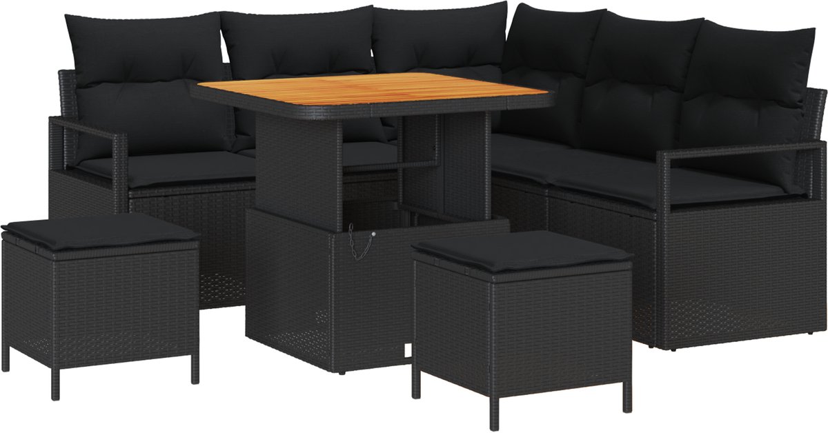 vidaXL - Tuinbank - Set - met - kussen - met - opslag - 8 - pcs - Zwart
