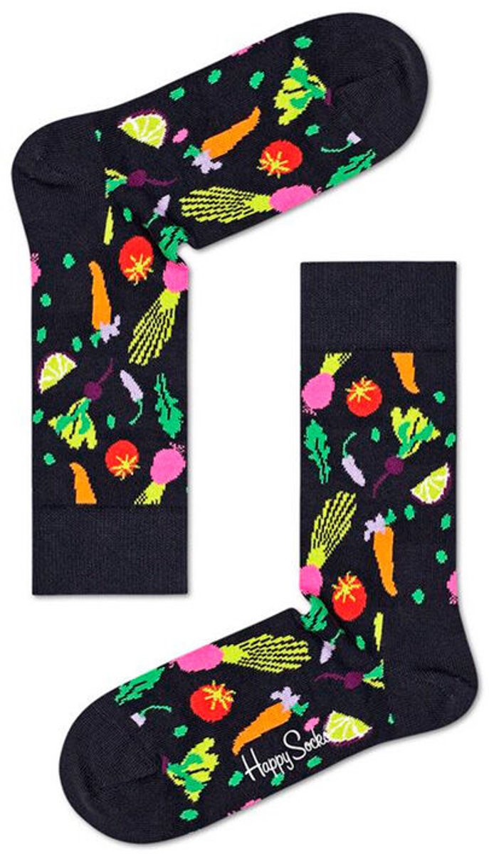 Happy Socks Veggie Sock | Meerkleurig fire unisex | Maat 36-40 | Zwart met groente