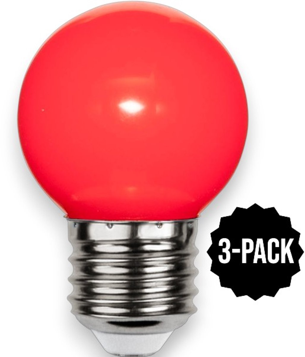 3-Pack | Prikkabel - Kogellamp - E27 - 1W - Rood