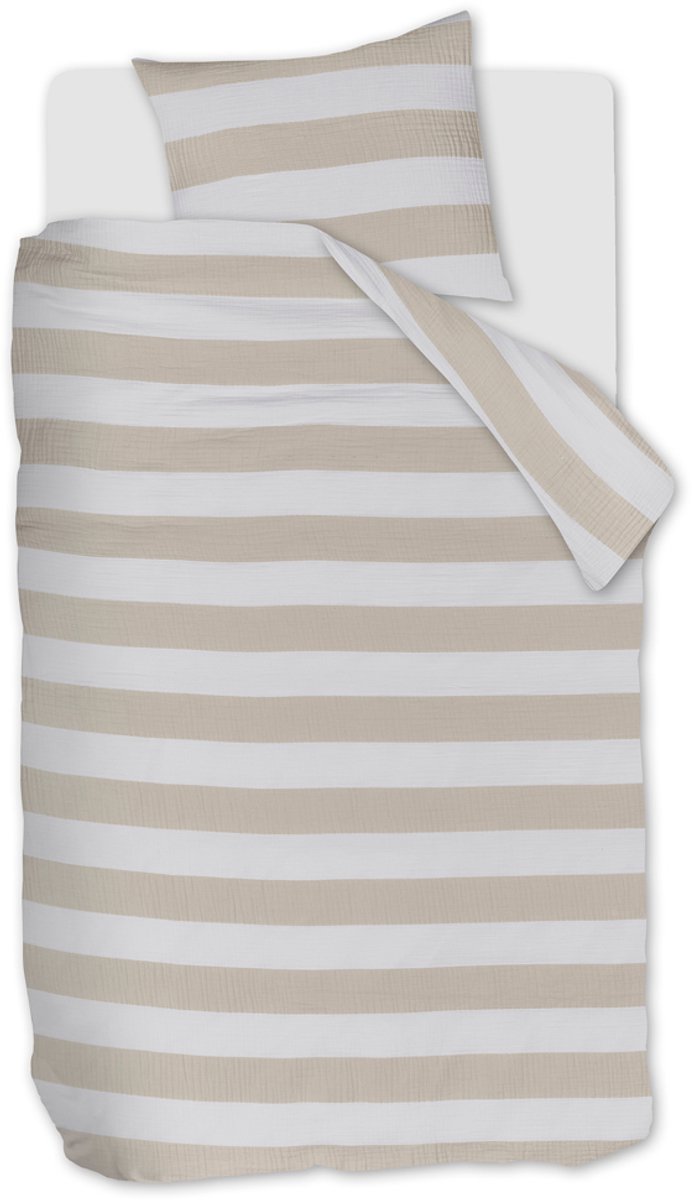 Riviera Maison Striped dekbedovertrek - Eenpersoons - 140x200/220 - Zand