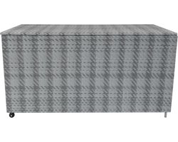 Rotan Tuinopslag | Grijs Box & Waterdichte Hoes met Voering | Groot Kussen Deken Gereedschap Speelgoed Meubelkist 700L Buiten Terras Stalen Frame Weerbestendig Gasveren Hefmechanisme Wielen