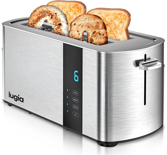 Lugia Broodrooster - RVS Toaster 4 Sneetjes - 7 Warmteniveaus - Led display - Roestvrij staal - Uitschuifbare kruimellade