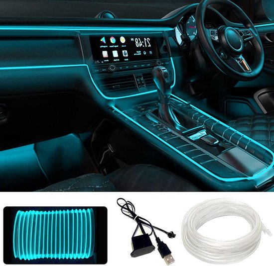 Led-binnenverlichting voor auto, 5 m, binnenverlichting, sfeerverlichting, strips, tape, waterdichte sfeerverlichting, lampen