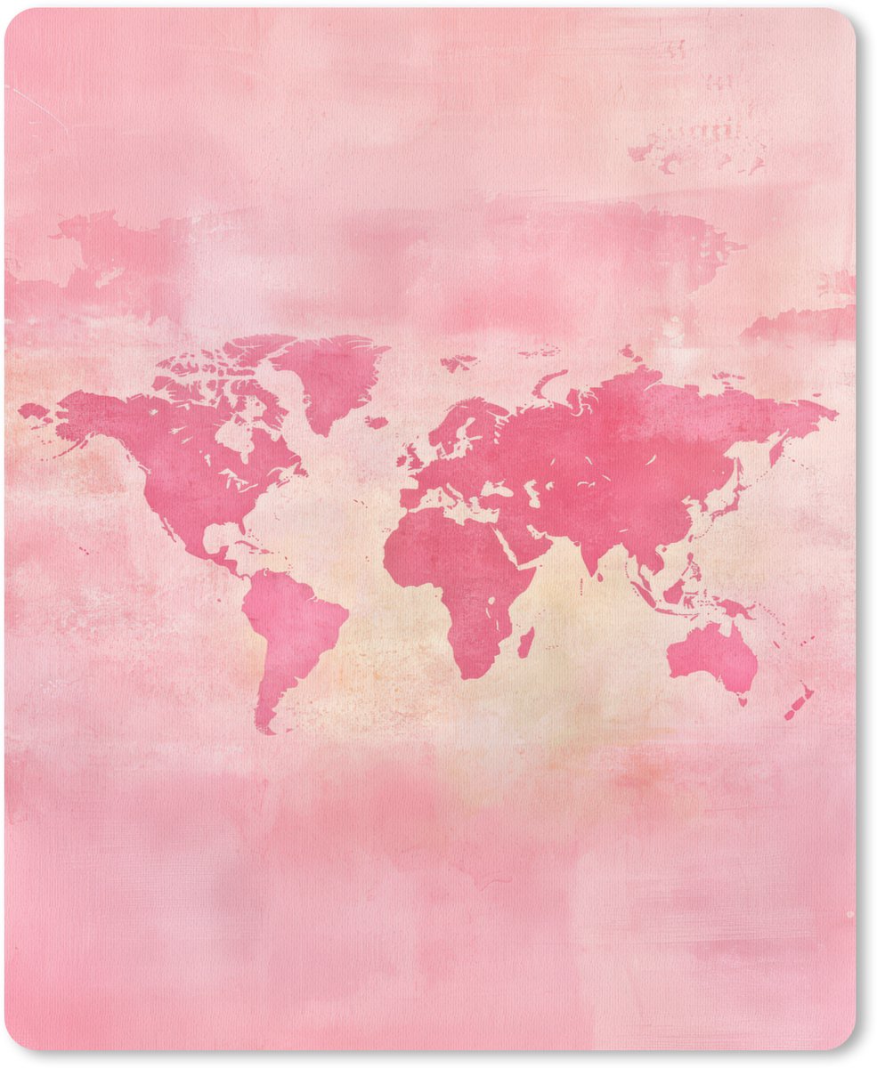Muismat 19x23 cm - Mousepad Wereldkaart - Roze - Vaag - Muismatten