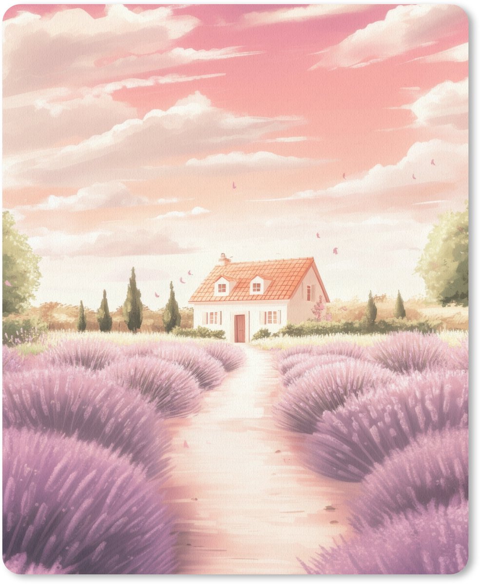 Muismat 19x23 cm - Mousepad Lavendelveld - Huis - Paars - Muismatten