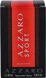 AZZARO SPORT Eau de Toilette doosje, zwart met een rode band.