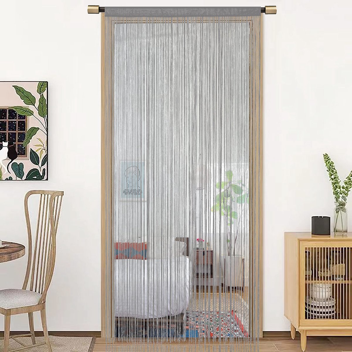 Unyqoos ® Stijlvolle Grijze Decoratieve String Deurgordijn voor Ramen en Ruimteverdeling 90x200 cm