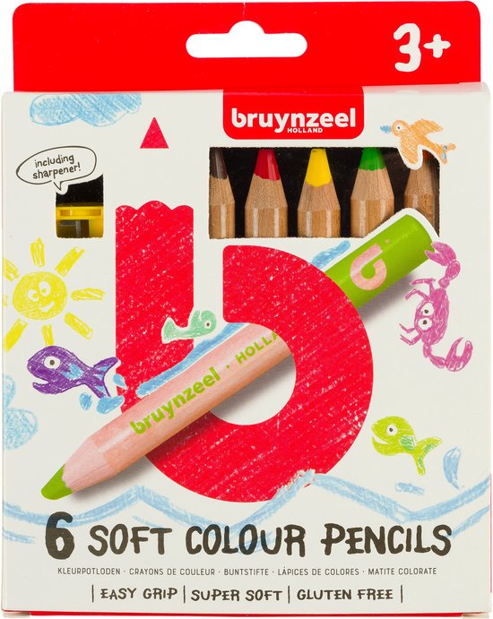 Kleurpotloden Bruynzeel Kids dik waskrijt blister à 6 stuks assorti – 6 stuks