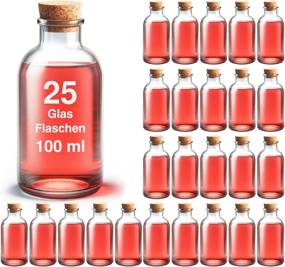 Heldere herbruikbare kurken stop voor glazen flessen - 100 ml luchtdicht deksel (25 stuks)