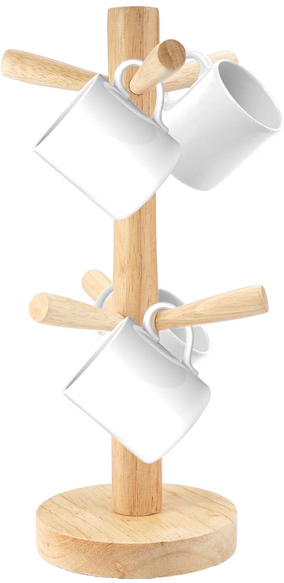 Ibenzoa® Houten Bekerhouder met Zes Haken voor Tafel en Keuken