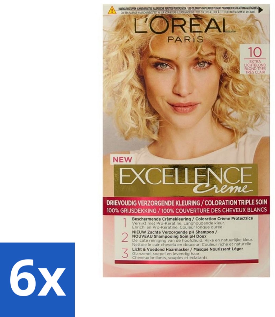 L'Oréal Excellence Crème Permanente Crèmekleuring 10 Extra Lichtblond - Voordeelverpakking - 6 stuks