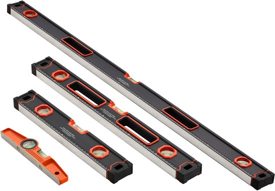 Foto: 4 delig torpedo waterpas set 48 24 16 10 inch box waterpassen fluorescerende libellen liniaal voor 45 90 180 graad aluminium legering magnetisch 10 inch schokbestendig 