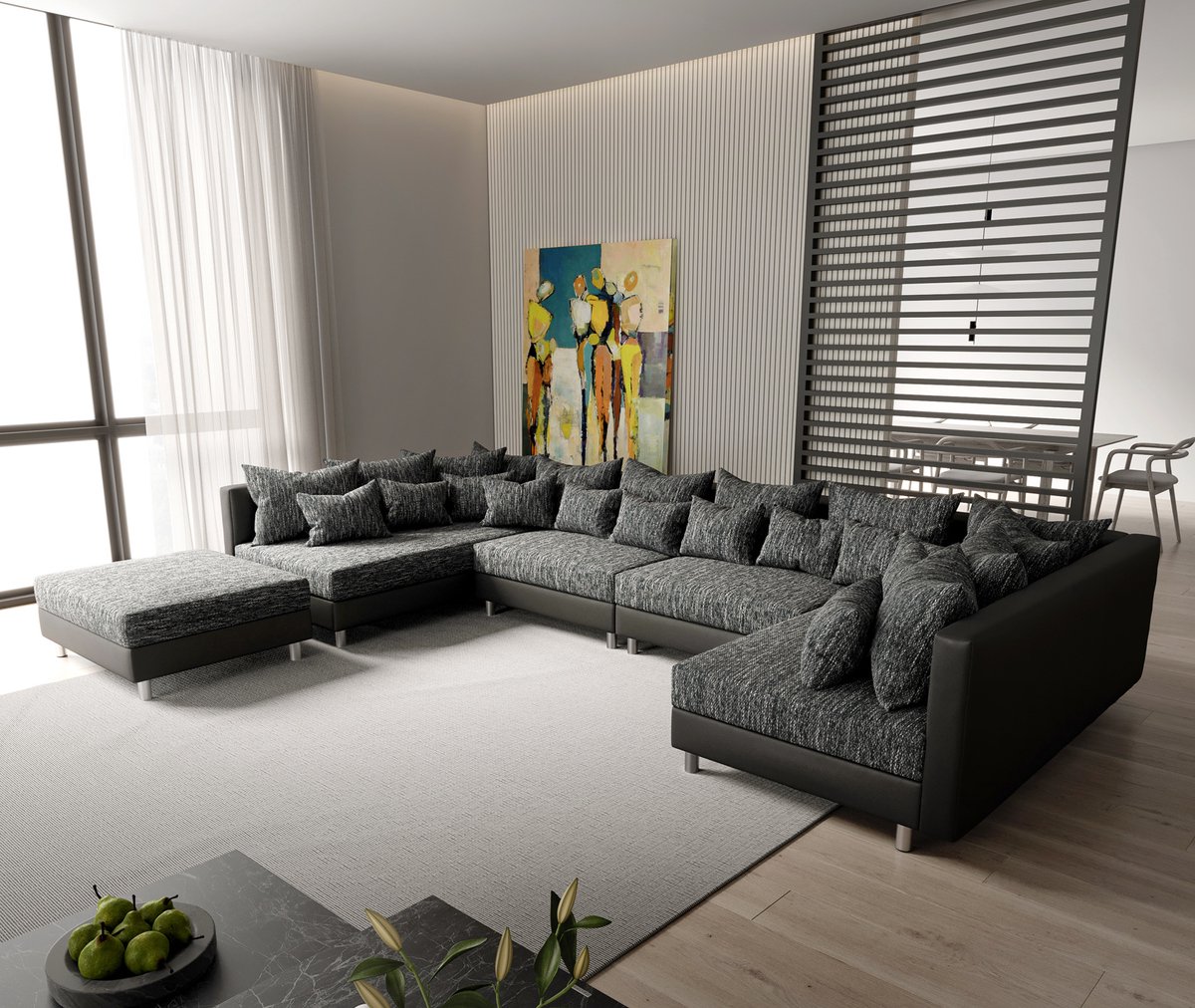 Bank Clovis XL zwart met hocker woonlandschap modulaire bank