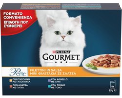 Natte Filets in Saus voor Katten - Kalkoen, Tonijn, Eend en Lam - 80 Zakjes à 85 g
