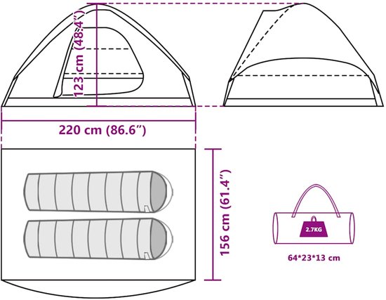 vidaXL - Koepeltent - 2-persoons - waterdicht - olijfgroen van Vidaxl — afbeelding 5