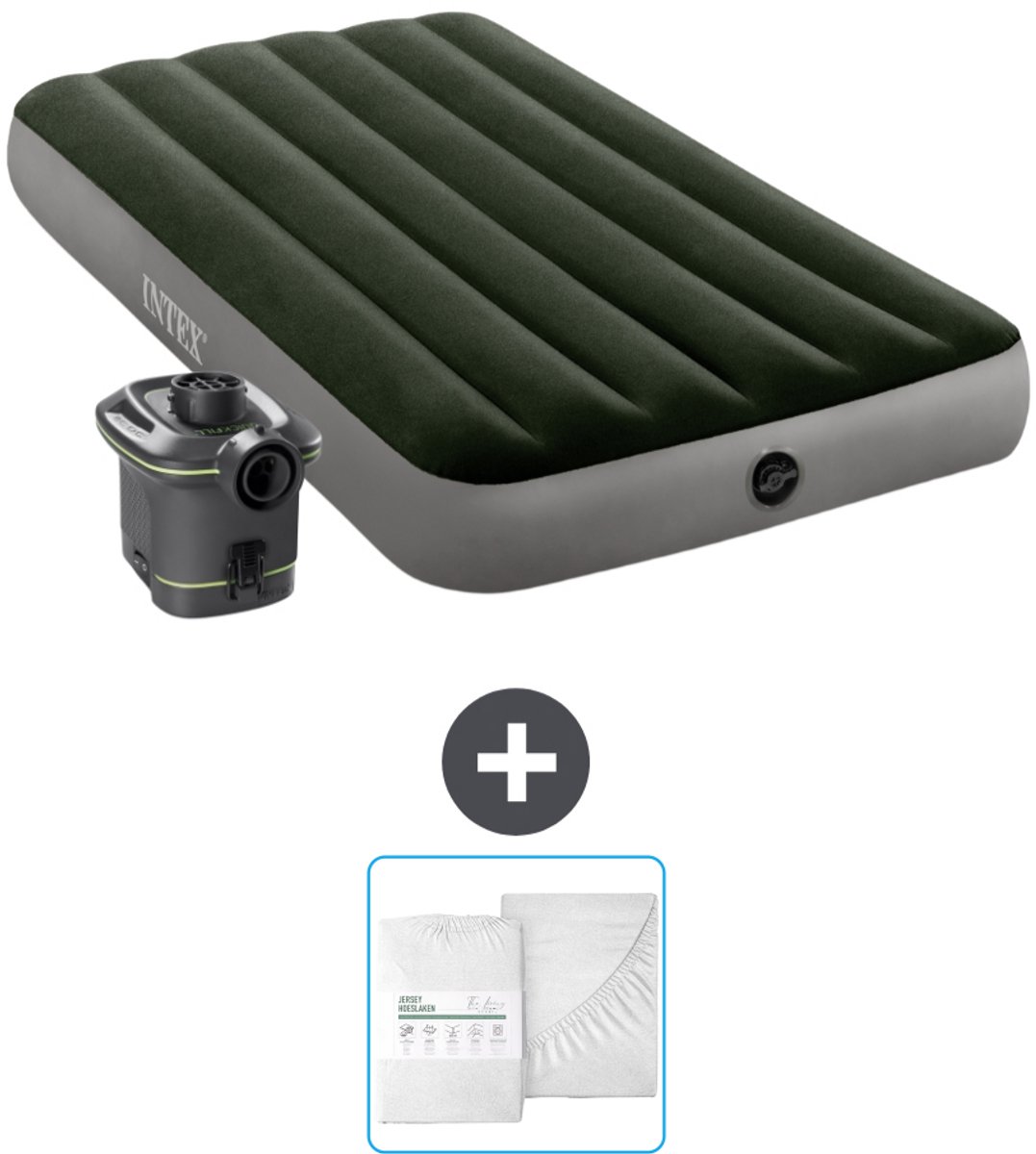 Intex Luchtbed - 1-Persoons - 99 x 191 x 25 cm - Groen - Inclusief pomp en Hoeslaken