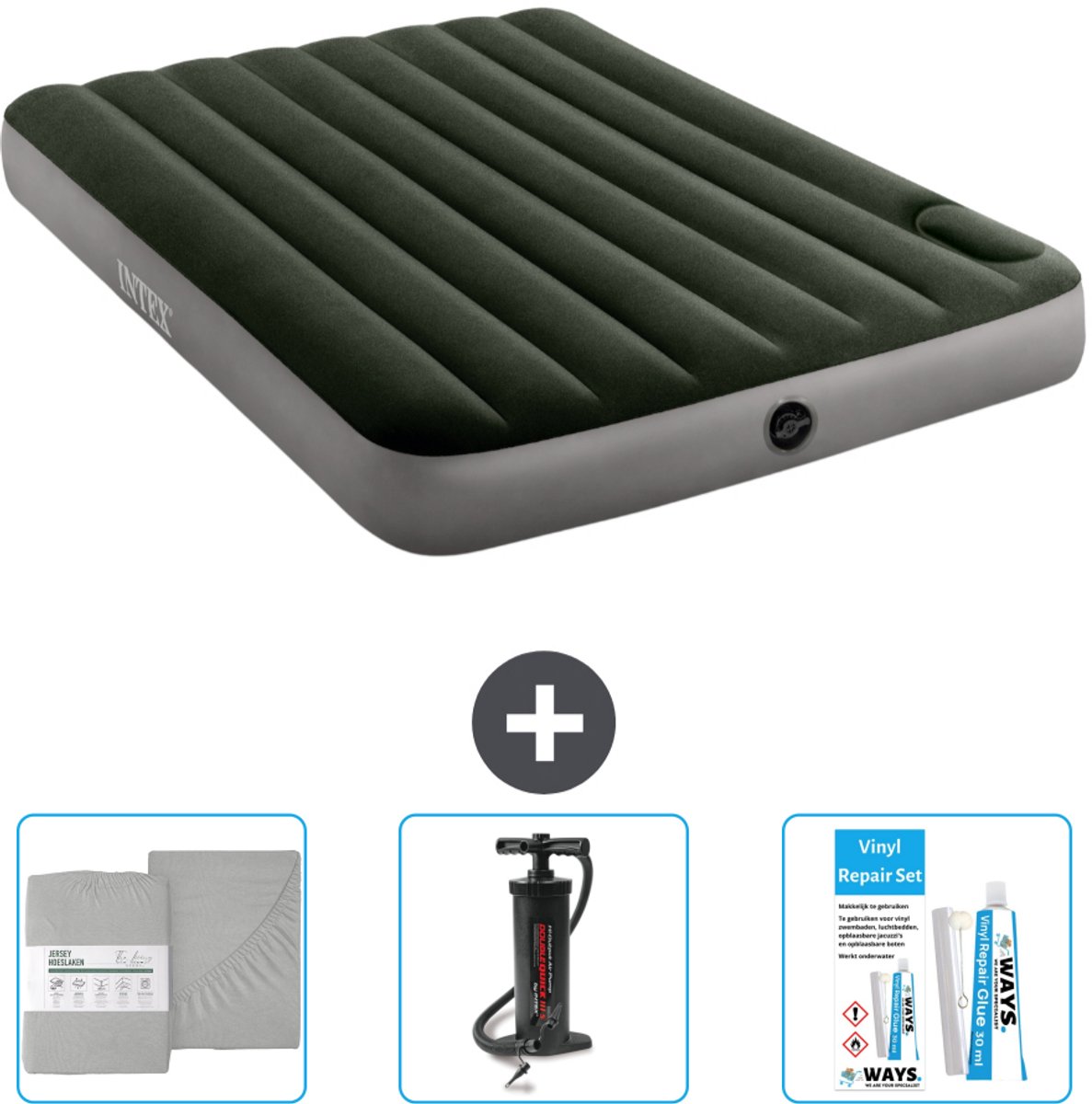 Intex Luchtbed - Twijfelaar - 137 x 191 x 25 cm - Groen - Inclusief Hoeslaken - Pomp en Reparatieset