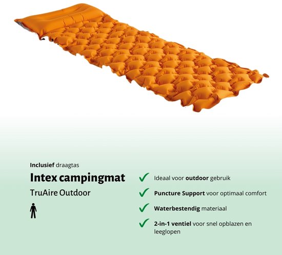 Intex Campingmat - 1-Persoons - 71 x 191 x 11 cm - Oranje - Inclusief en Hoeslaken van Merkloos — afbeelding 3
