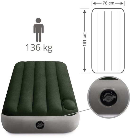 Intex Luchtbed - 1-Persoons - 76 x 191 x 25 cm - Groen - Inclusief en Hoeslaken van Intex — afbeelding 5