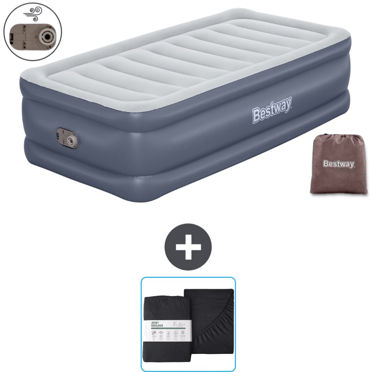 Bestway luchtbed - 1-Persoons - 97 x 191 x 51 cm - Grijs - Inclusief pomp en Hoeslaken