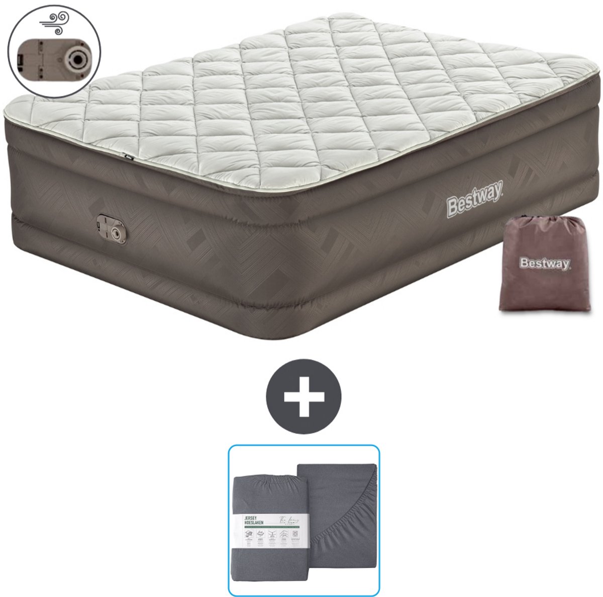 Bestway luchtbed - 2-Persoons - 152 x 203 x 51 cm - Bruin - Inclusief pomp en Hoeslaken