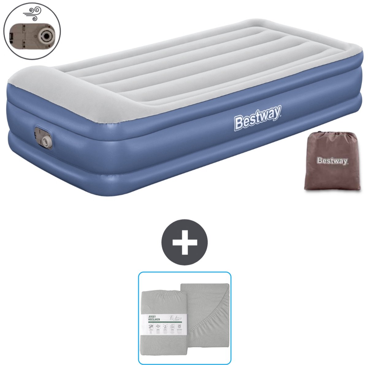 Bestway luchtbed - 1-Persoons - 97 x 191 x 46 cm - Grijs/Blauw - Inclusief pomp en Hoeslaken