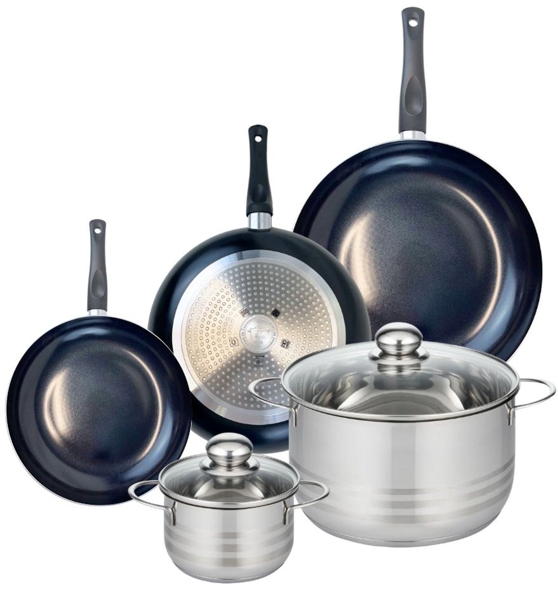 Set van 3 Kookpannen 20, 24 en 28 cm en 2 braadpannen 14 en 24 cm Elo Prima Brillant