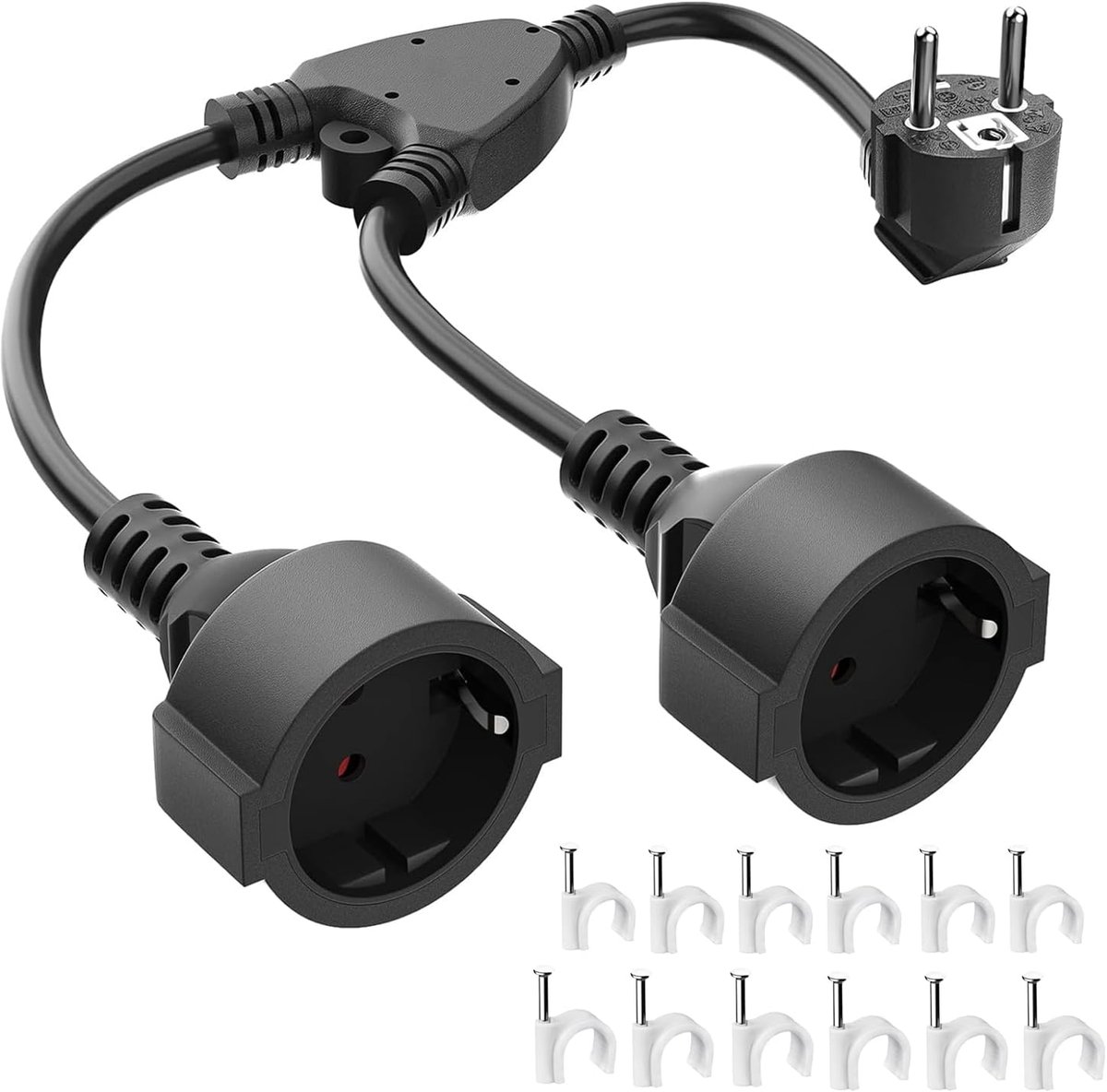 Dubbele stekkeradapter met flexibele kabel voor stopcontacten - 3680 W, 2 Schuko stopcontacten