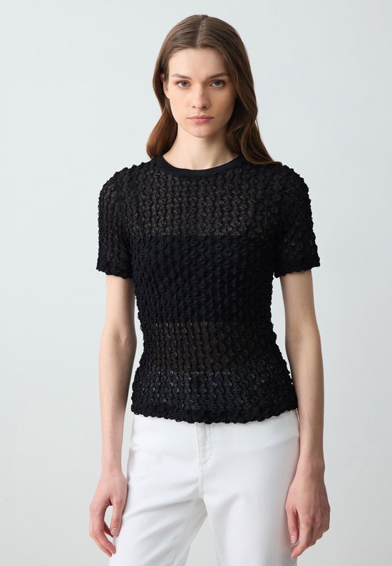 Amoretu Kanten blouse lange mouwen wafelgebreide blouse dames ronde Amoretu Kanten blouse lange mouwen wafelgebreide blouse dames ronde