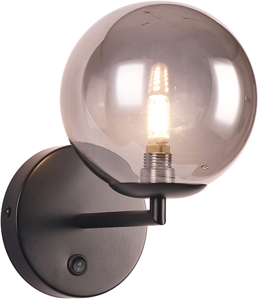 Olucia - Design wandlamp grijs, Remo, met schakelaar - Vorm: Rond