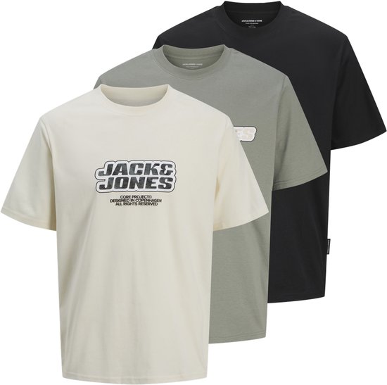 JACK&JONES JCOLIDO AOP FRONT PRINT TEE SS 3PK MP Heren T-shirt - Sweet Corn W. Black/Shadow