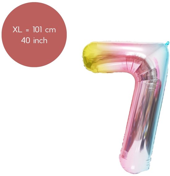 Fienosa Regenboog kleuren Cijfer 7 Ballon 101 CM - Nummer en getal - Leeftijd 7 - XL Groot - Helium Ballon- Verjaardag Ballon - Verjaardag versiering - Verjaardag Decoratie - Leeftijd verjaardag - Verjaardagsballon - Verjaardag