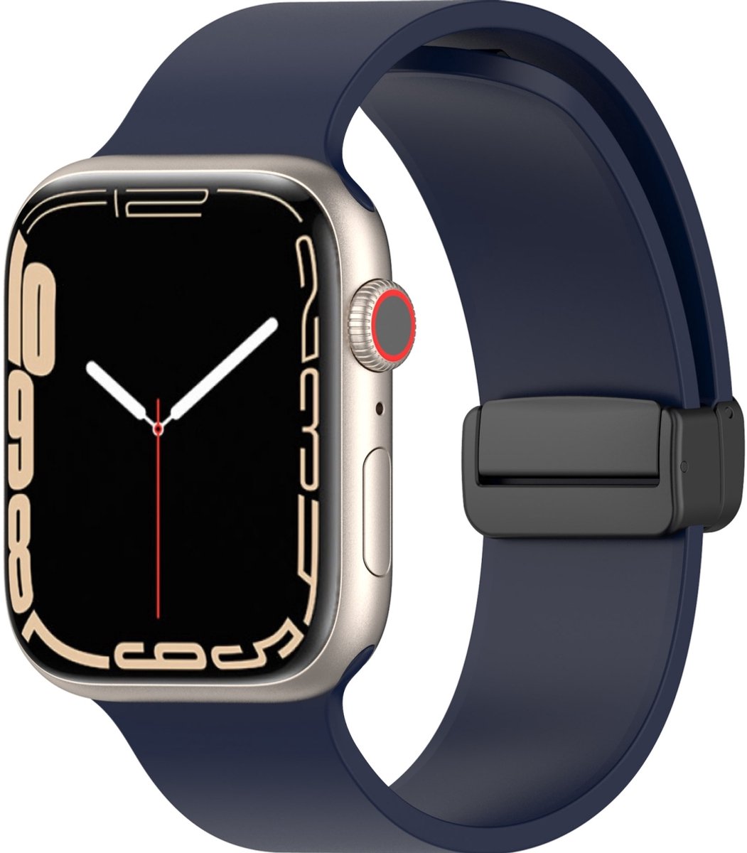 Mobigear Siliconen Watch bandje geschikt voor Apple Watch Bandje Magneetsluiting | Mobigear Sport Mag - 42/41/40/38 mm - Marineblauw