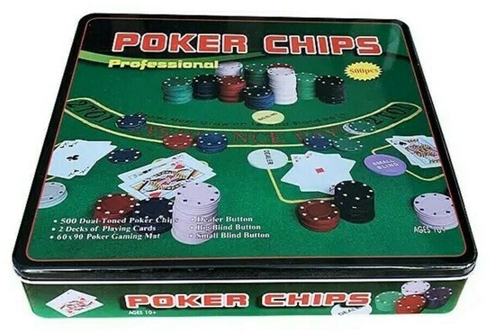 pokerset 500 chips in blik - Texas Hold'em Poker Set - Pokerblik - Blik met Poker Fiches