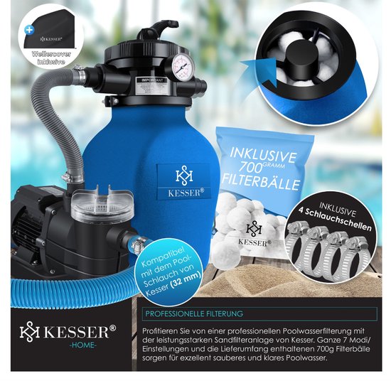 KESSER® Zandfilterpomp Inclusief 800g Filterballen - Zwembadpomp 10.200 L/u Zwembad Filter Set van Merkloos — afbeelding 3