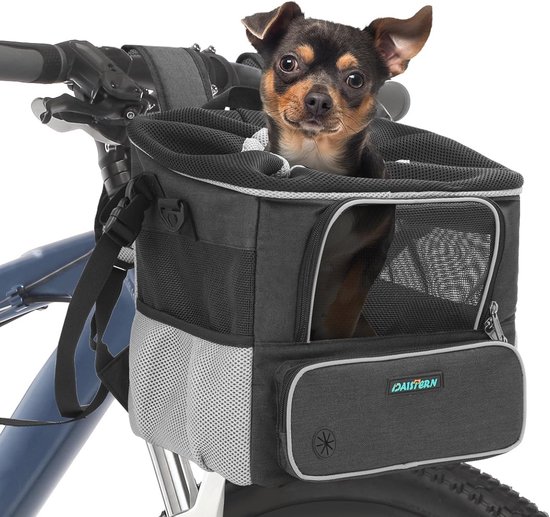 DAISTERN Hondenfietsmand 4-in-1 Tot 4 Kg - Met Bevestigingsbeugel - Ademend Net - Zwart