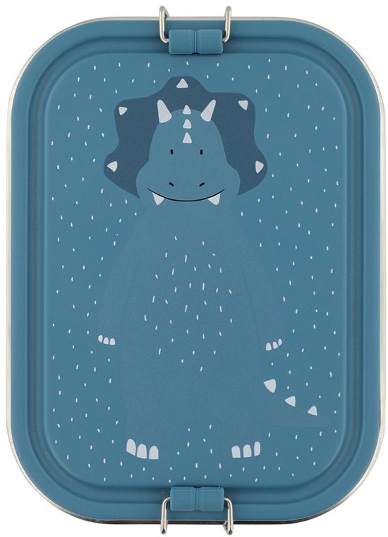 Trixie Brooddoos groot - Mr. Triceratops - RSV Lunchbox voor kinderen - Makkelijk te openen Broodtrommel - 2 vakken - Blauw - Dino