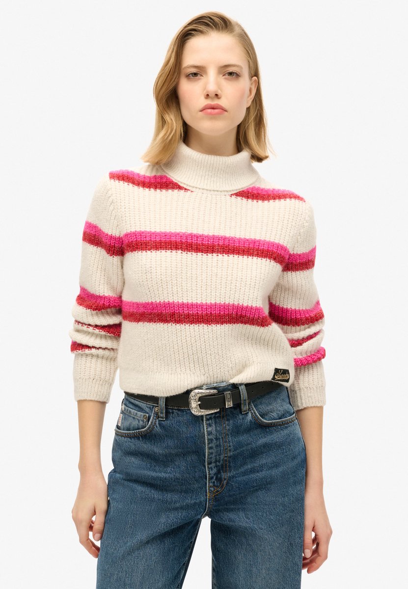 Superdry Gestreepte korte coltrui Dames Sweaters Roze