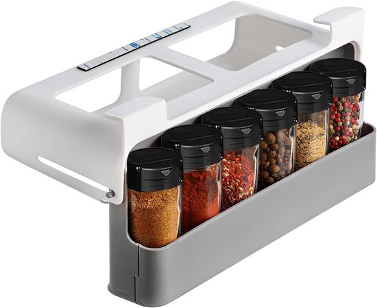 Kruidenorganizer voor de keuken - 6 kruidenpotjes met uittrekbaar kruidenrek