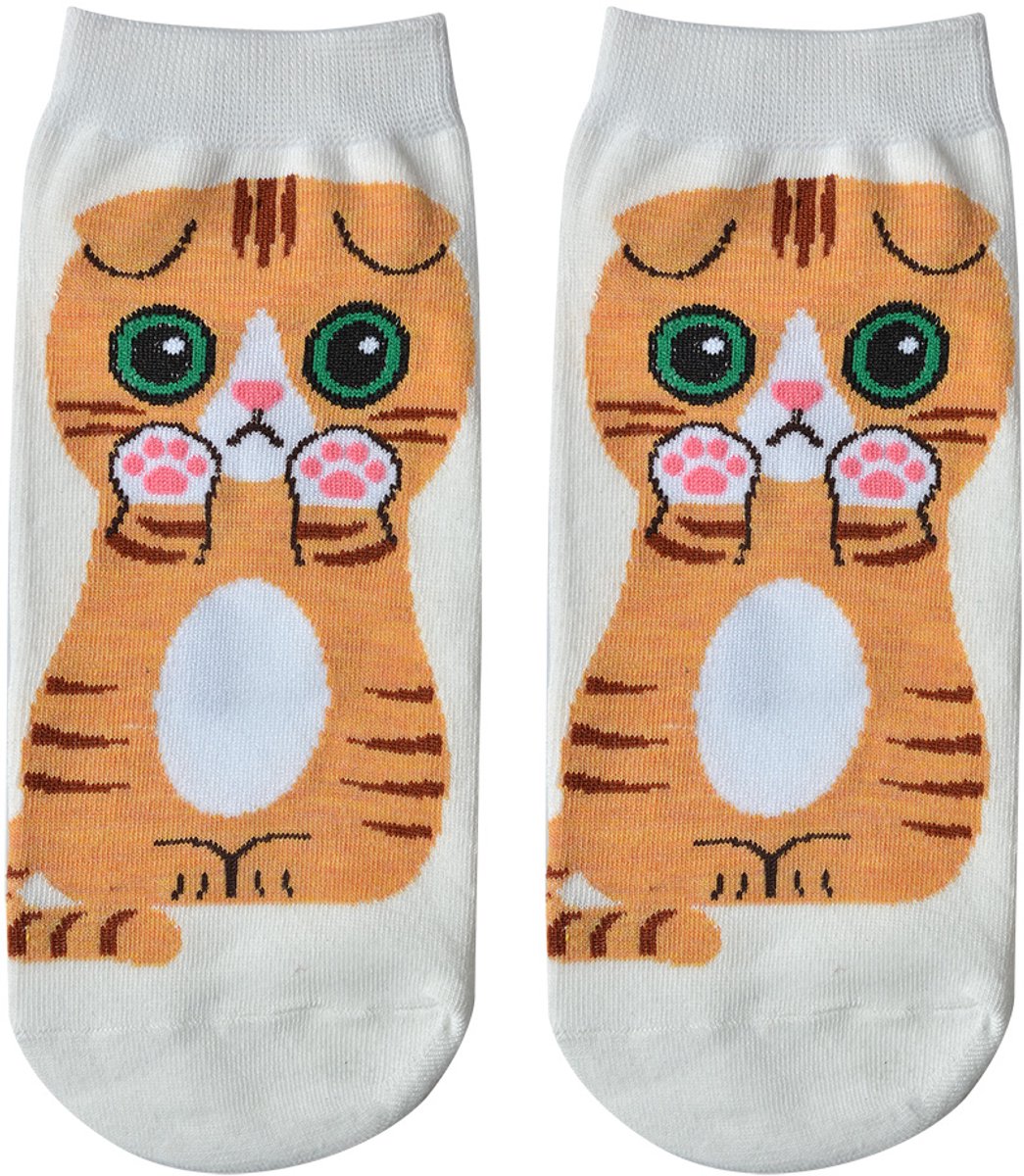 Clayre & Eef Grappige Sokken one size Wit Polyester Kat