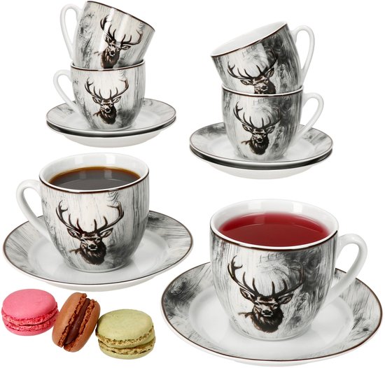 MamboCat Set van 6 koffiekopjes schotels ALOIS porselein 6 personen