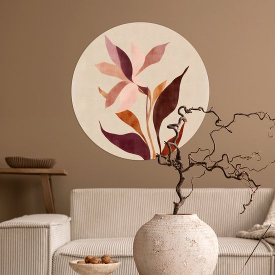 WallCircle® - Papier peint cercle 80x80 cm - Stickers muraux Fleurs - Feuilles - Minimaliste - Rose - Cercle mural salon - Cercle mural chambre - Décoration de chambre autocollante - Accessoires de Décoration murale