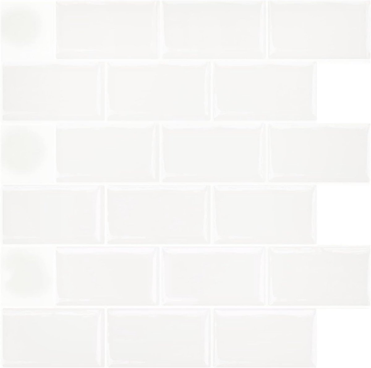 Aufun 3D Tegel Sticker 30cm x 30cm,10 Stuks Keuken Badkamer Metro Tegels PVC Zelfklevende Tegels Met Glanzend, Zelfklevend Waterdicht, Wandtegel Decor (Pure White)